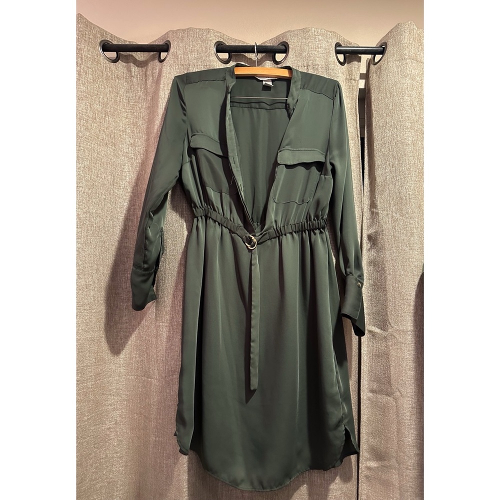 Good Condition H&M Women's Dark Green Long Sleeve Dress